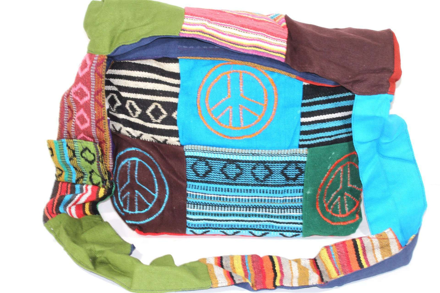Multi Color Peace Symbol IKAT Durrie Jhola Bag