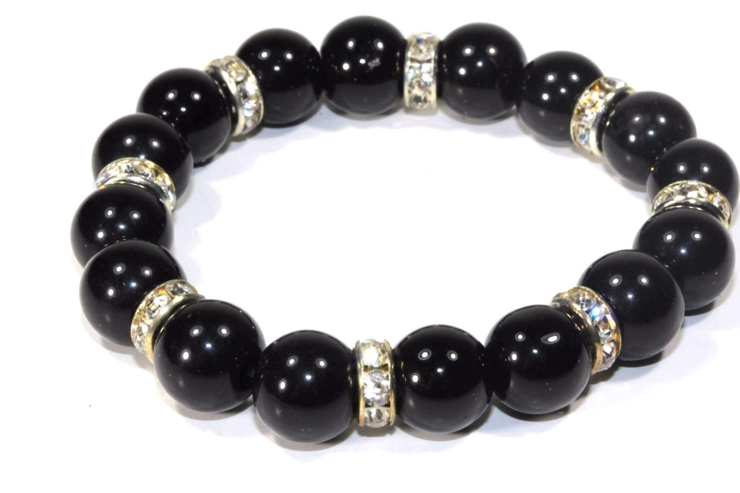 Black Agate & Pave Charms Yoga Bracelet