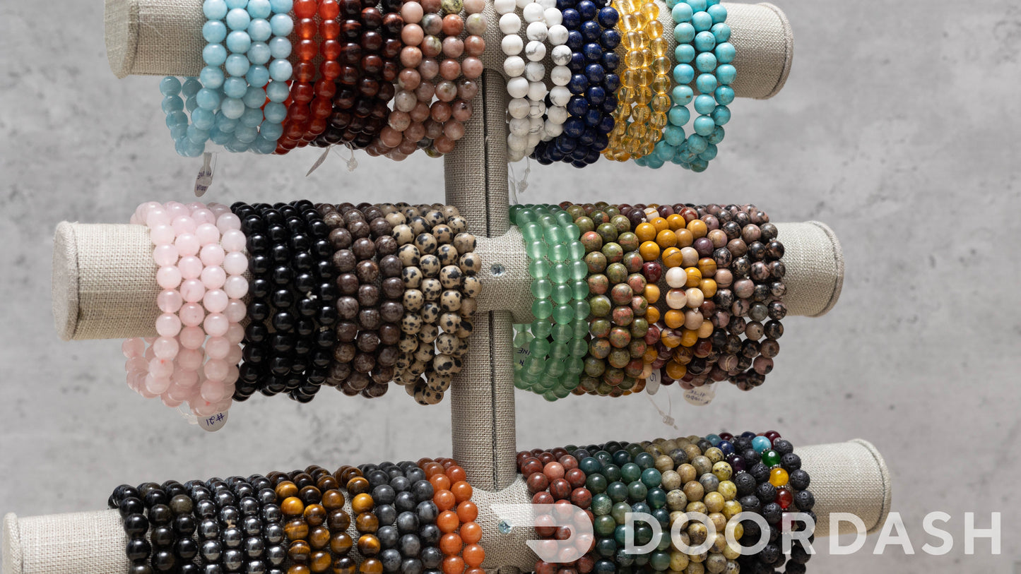 8mm Petrified Wood Beaded Elastic Stretch Bracelet