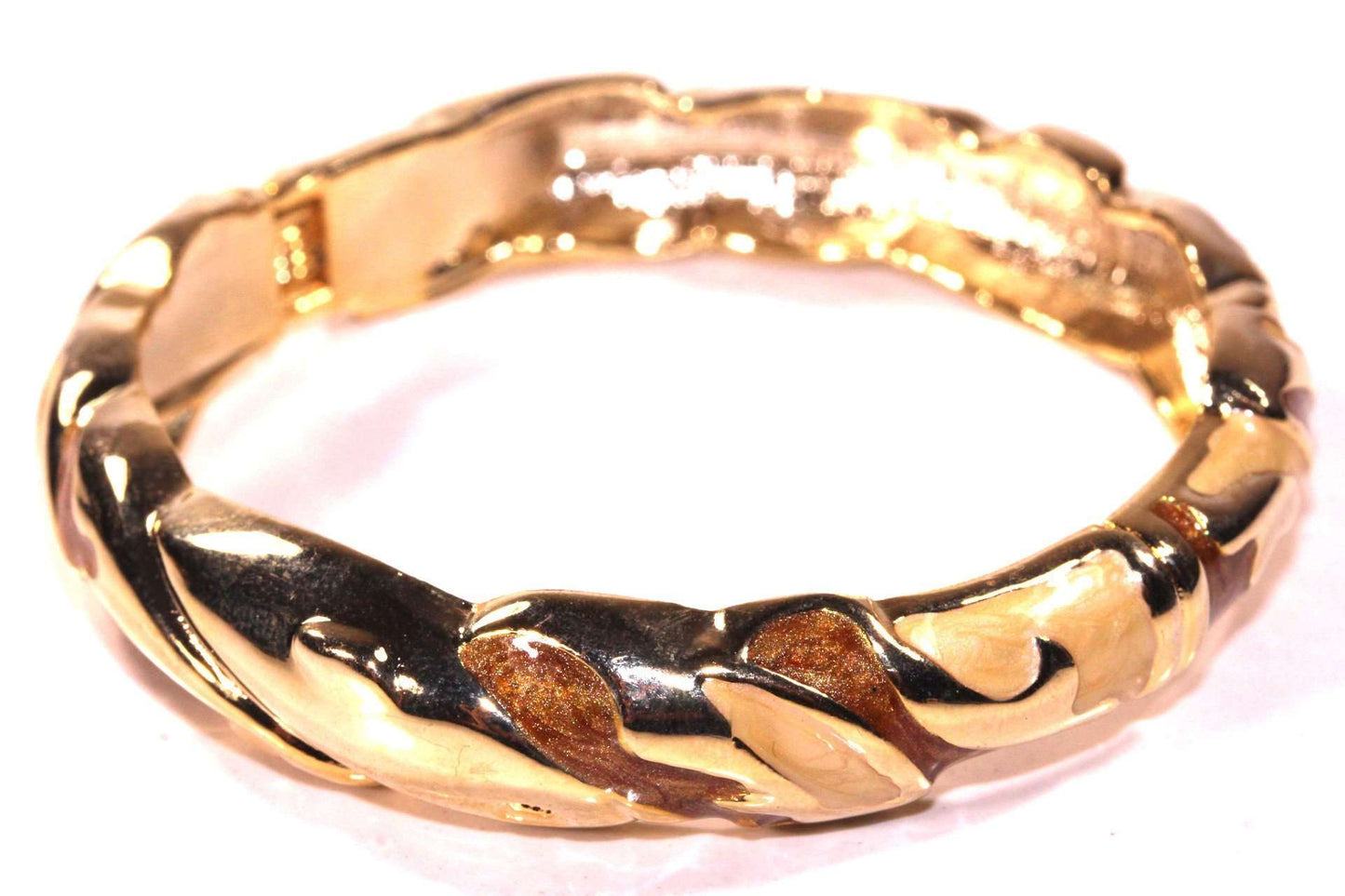 Sparkly Brown & Gold Tone Shimmering Enamel Hinged Bangle