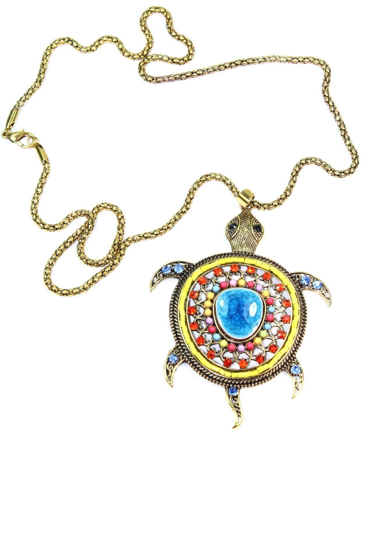 Multi Color Big Turtle Shimmer Pendant Necklace