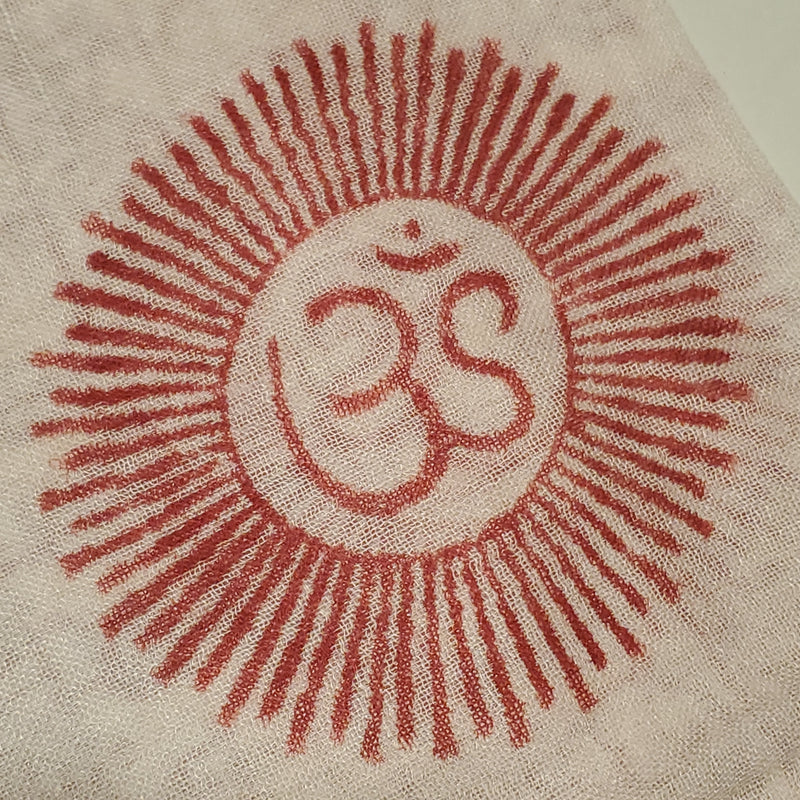 White Primordial Om & Asian Symbols Printed Scarf
