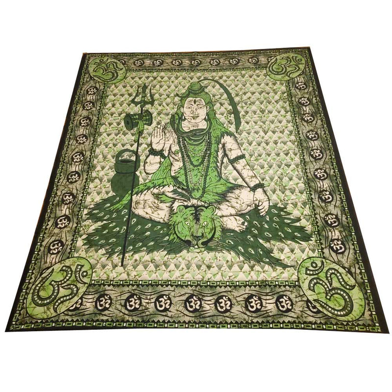 Green Batik Art Graphic Design Third Eye Shiva with Trishul & Om Tapestry | wildlotusbrand.com | @giftshopwestpalmbeach