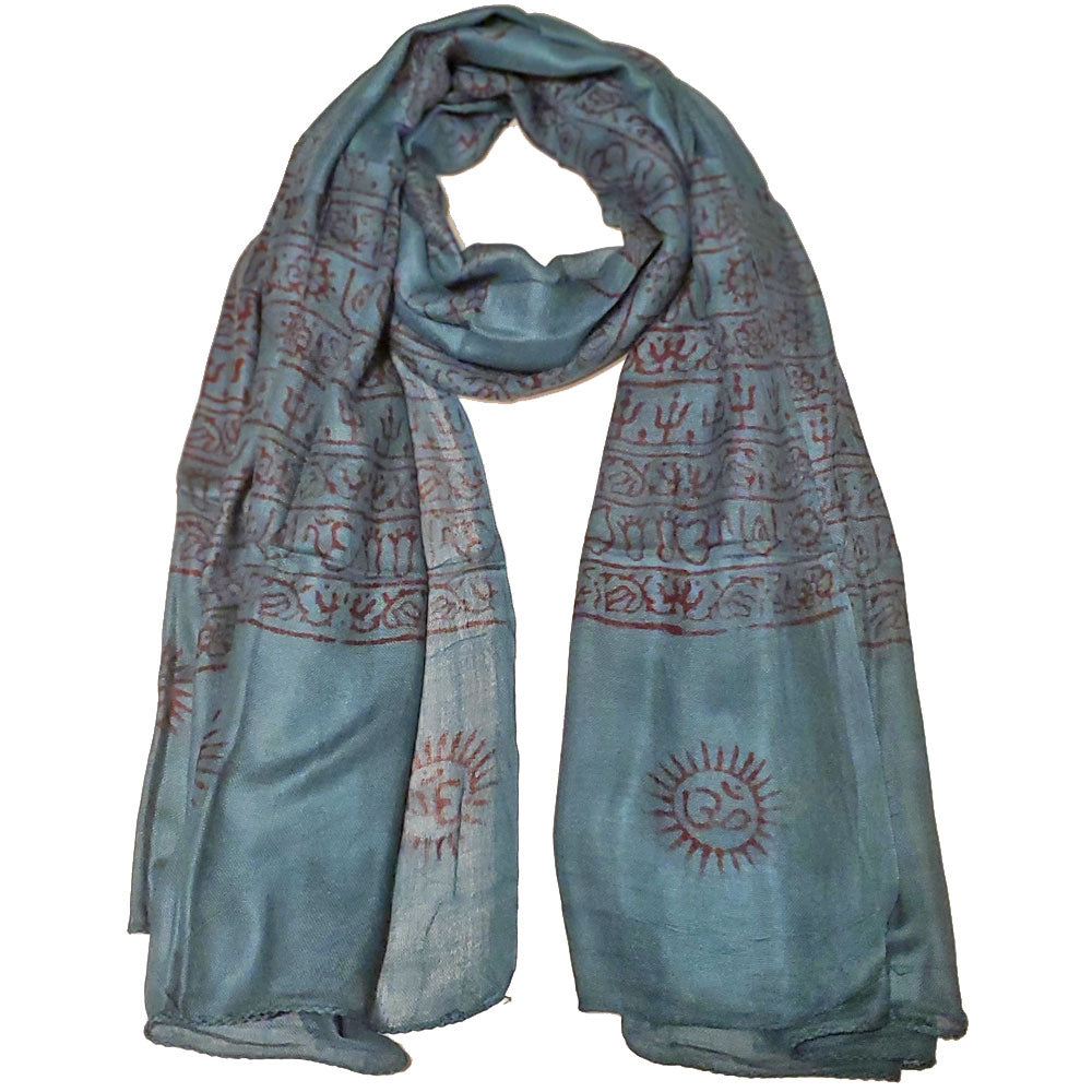 Blue Primordial Om & Asian Symbols Printed Scarf