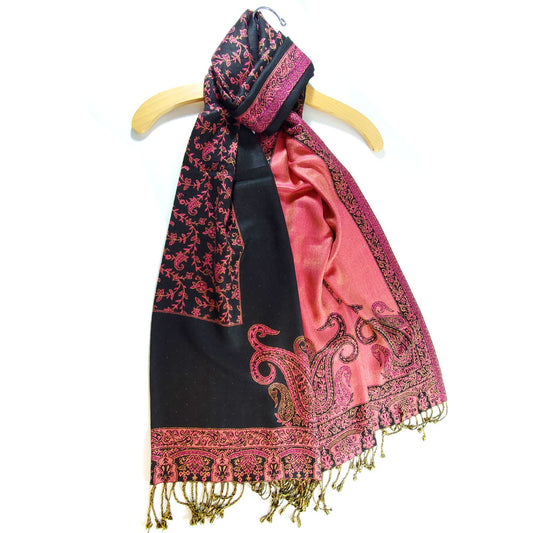 Pink Reversible Scarf Pattern Patola Style Paisley Print Botanical Shawl