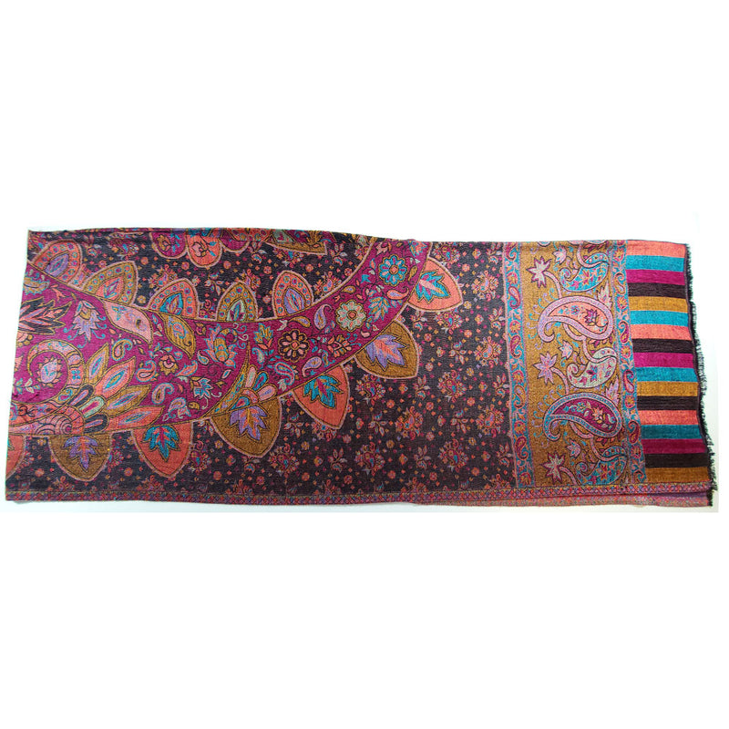 Reversible Faux Pashmina Fabric Silk Rayon Blend Floral Theme Background Design Scarf Shawl