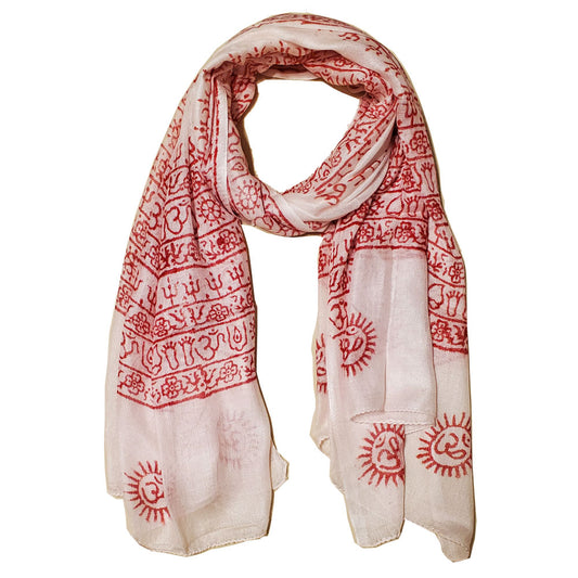 White Primordial Om & Asian Symbols Printed Scarf