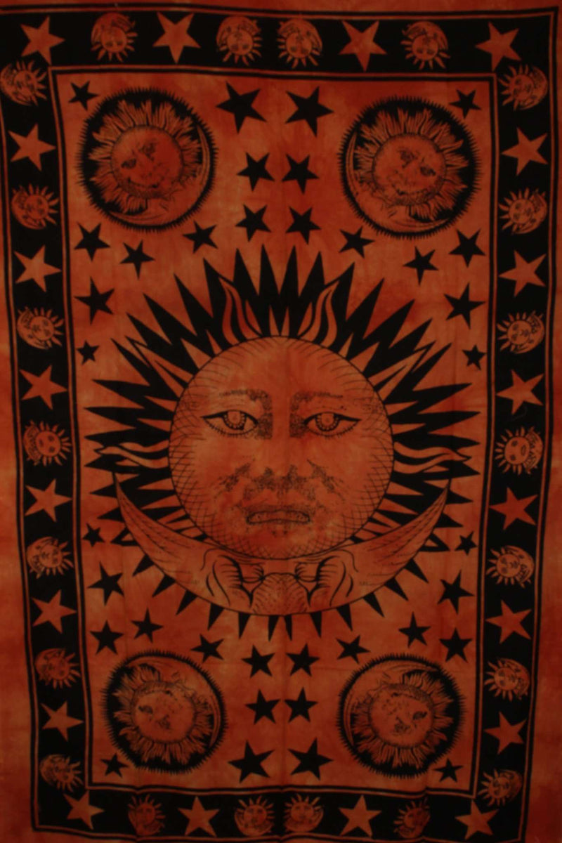 Saffron Celestial Sun, Moon & Stars Tapestry
