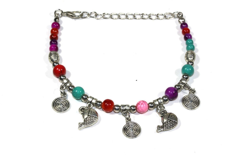 Multi Color Spirals & Fish Charm Bracelet
