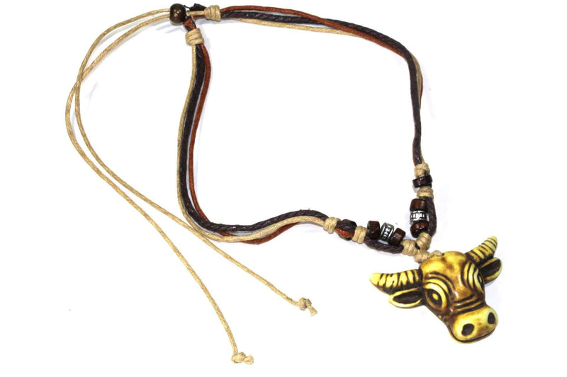 Tribal Cow Head Boho Style Bone Necklace