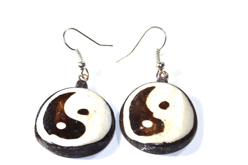 Yin Yang Spiritual Symbols Tribal Bone & Horn Earrings