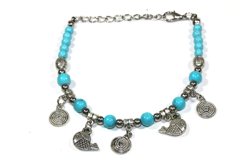 Turquoise Spirals & Fish Charm Bracelet