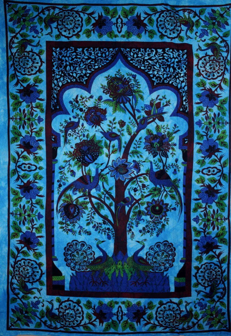 Turquoise Tree of Life Peacock Tapestry | Wild Lotus
