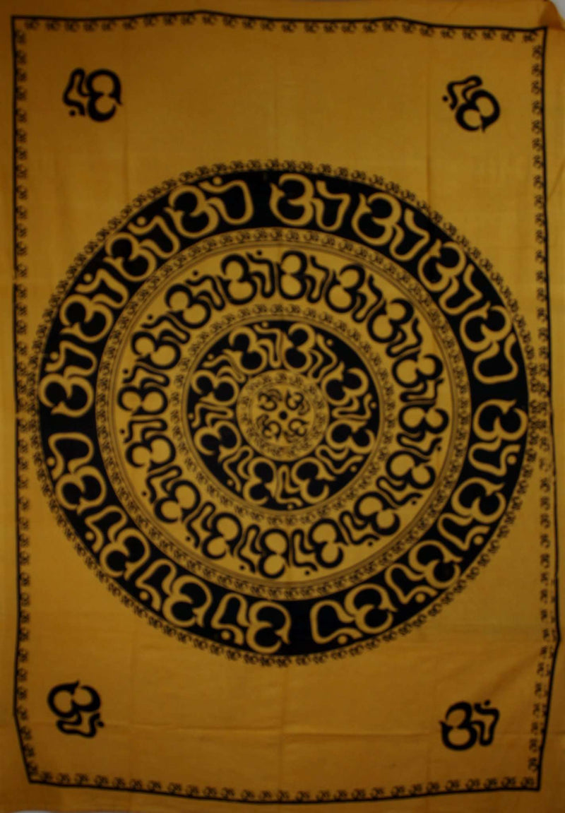 Orange Om Shanti Mandala Wall Hanging Tapestry