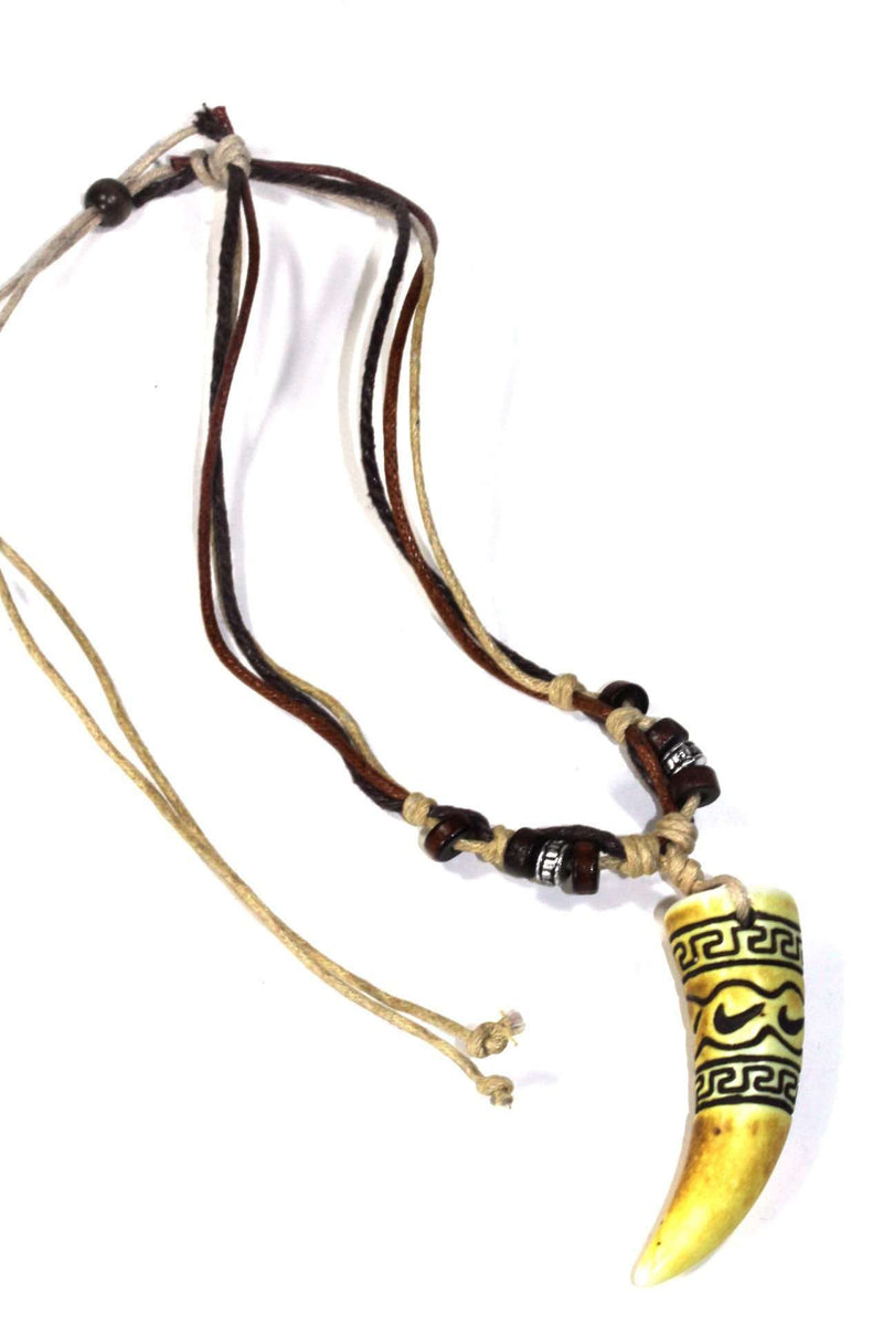 Tribal Carved Tusk Boho Style Bone Necklace