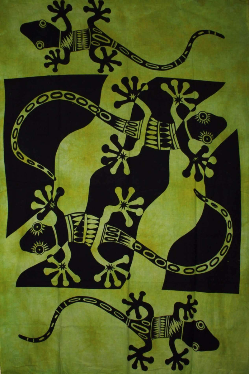 Green Tribal Salamander Tapestry