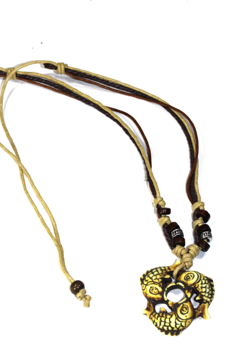 Tribal Fish Trio Boho Style Bone Necklace
