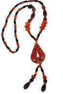 Amber Pear Pendant Gypsy Style Shimmer Necklace