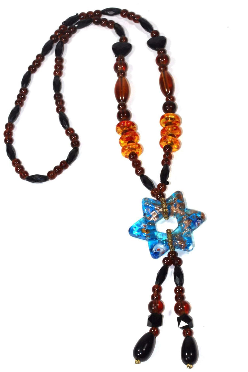 Light Blue Star Pendant Gypsy Style Shimmer Necklace