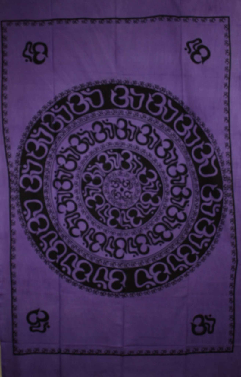 Purple Om Shanti Mandala Art Handloom Style Tapestry