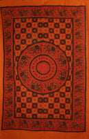 Saffron & Red Folk Style Bagru Elephant Mandala Tapestry