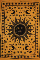 Saffron Sun, Moon, and Stars Handloom Style Tapestry