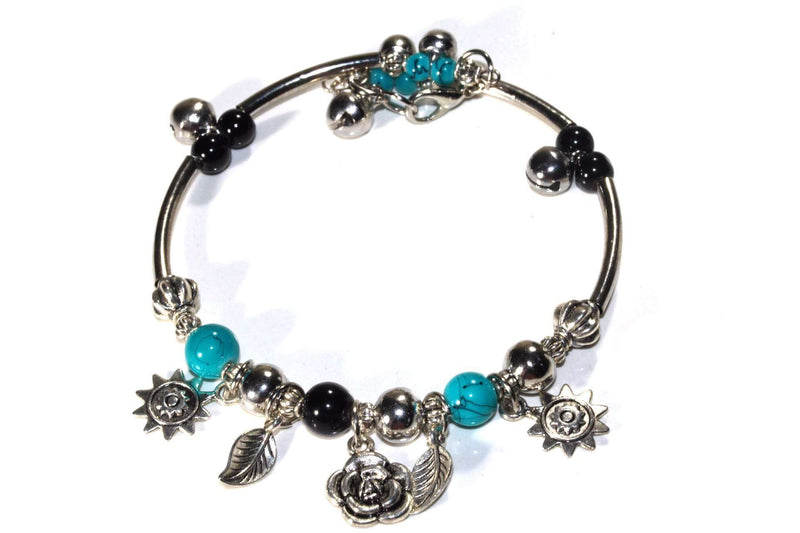 Black & Turquoise Spring Love Charm Bracelet