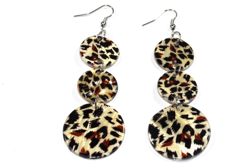 Leopard Print Three Tier Mother Of Pearl Earrings