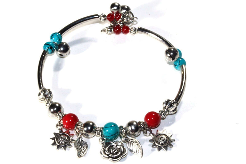 Red & Turquoise Spring Love Charm Bracelet