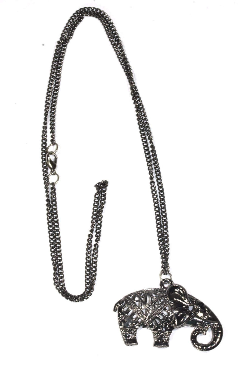 Oxidized Silver Festival Elephant Pendant Necklace