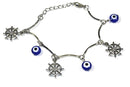 Silver Tone Dharma Chakra With Evil Eye Bracelet