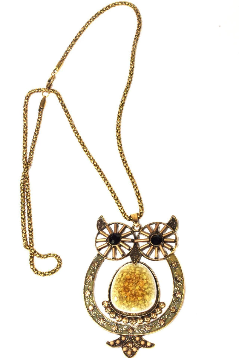 Citrine Big Owl Shimmer Pendant Necklace