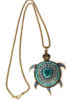 Blue Big Turtle Shimmer Pendant Necklace