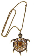 Brown Big Turtle Shimmer Pendant Necklace