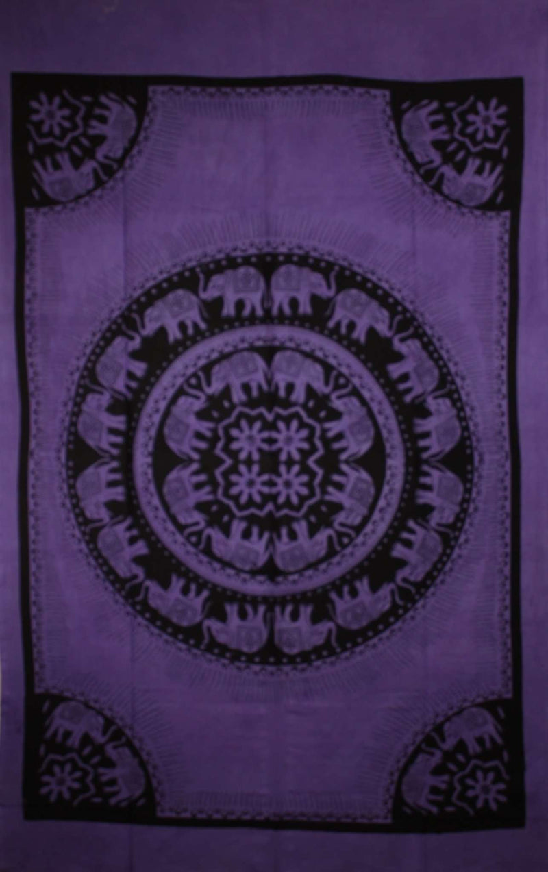 Purple Celebration Of Elephants Mandala Tie Dye Tapestry