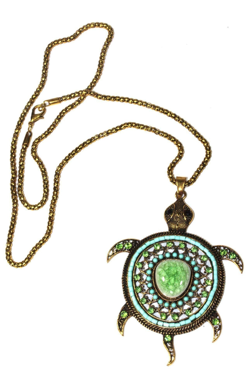 Green Big Turtle Shimmer Pendant Necklace