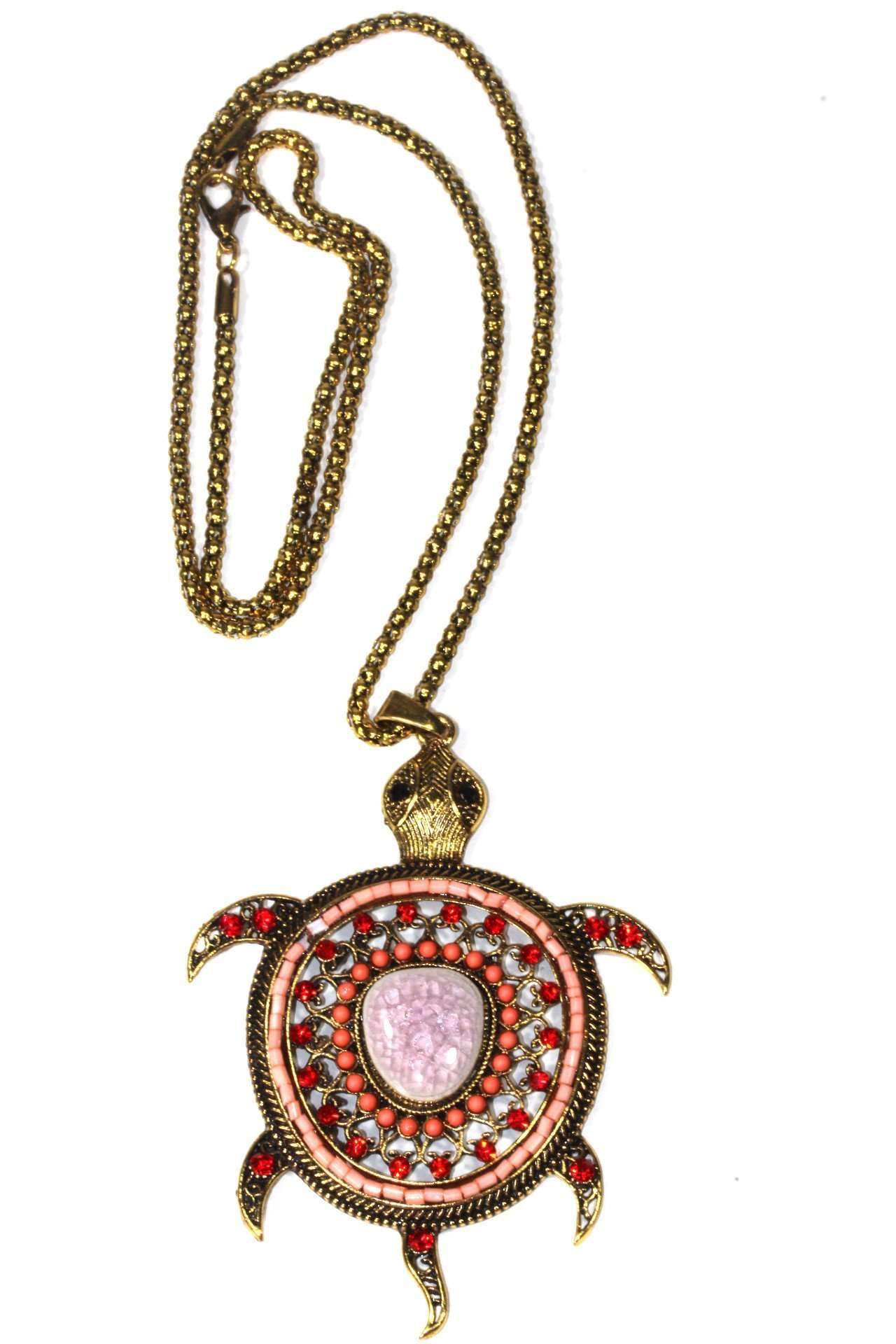 Red Big Turtle Shimmer Pendant Necklace