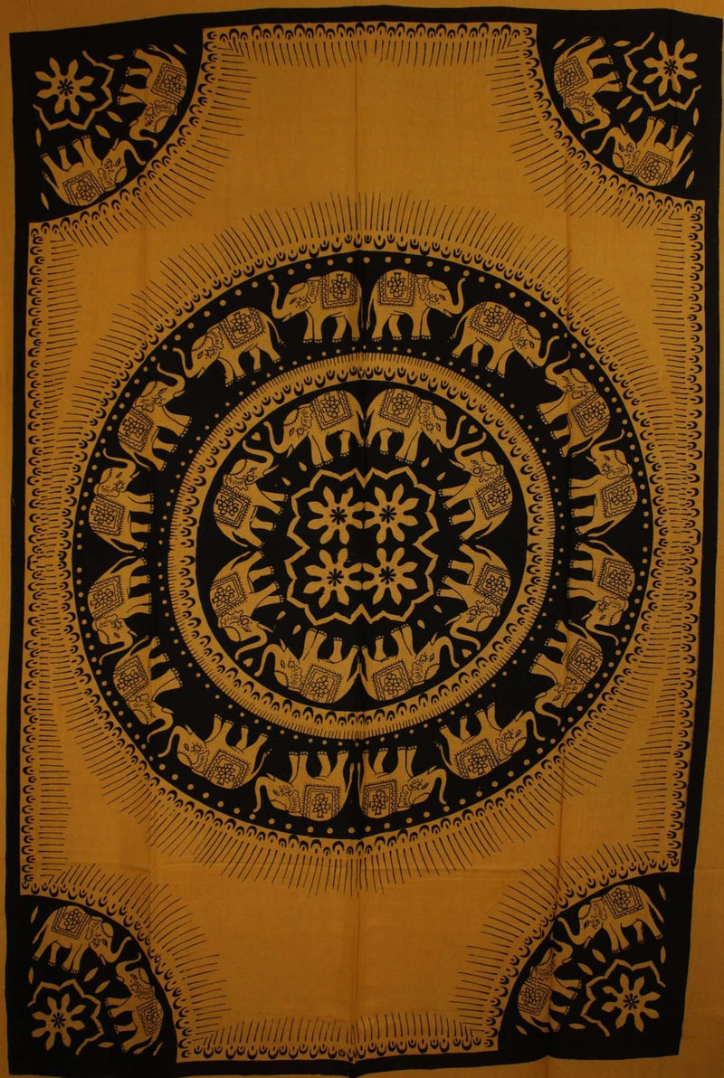 Orange Celebration Of Elephants Mandala Tie Dye Tapestry
