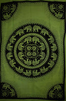 Green Celebration Of Elephants Mandala Tie Dye Tapestry