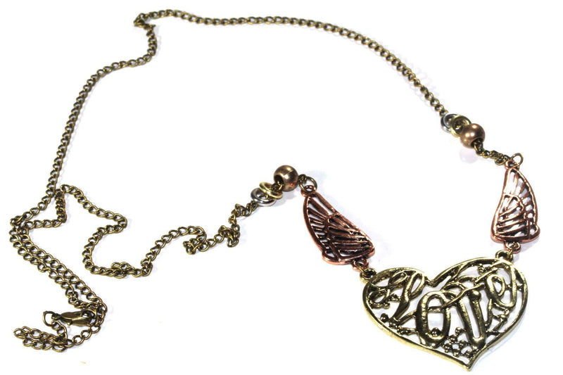 Gold/Copper Tone Soaring Love & Angel Wings Necklace
