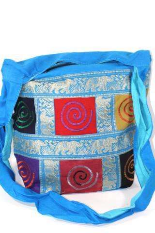 Multi Color Spiral Patchwork & Jacquard with Elephants Sling Jhola Bag