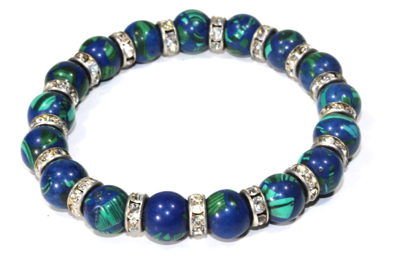 Blue & Green Medley Of Round Agate Stone Sparkle Yoga Bracelet