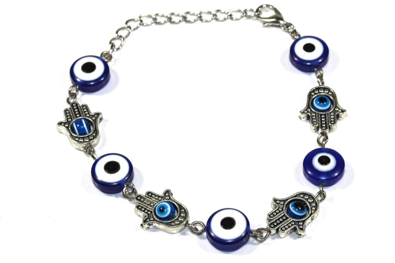 Blue Hamsa Hands & Evil Eye Marbled Bead Bracelet