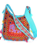 Mirror Work Elephant Multi Color Sling Jhola Bag