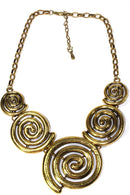 Antique Five Spiral Pendants Statement Necklace
