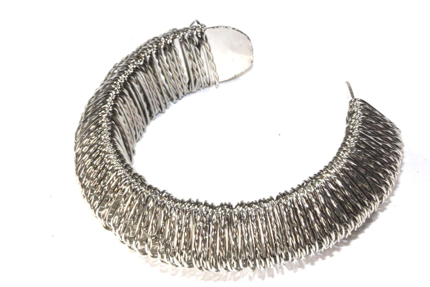 Silver Tone Woven Cuff Bangle