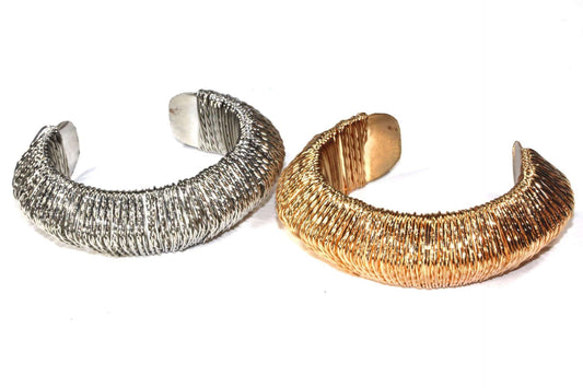 Silver & Gold Tone Woven Cuff Bangle Set
