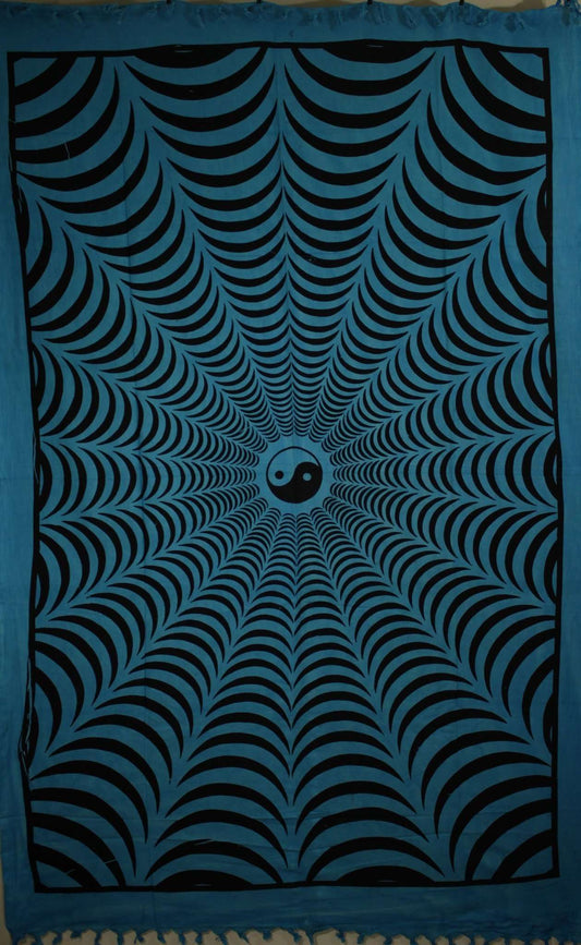 Teal Trippy Yin Yang 3D Hand-loom Style Tapestry