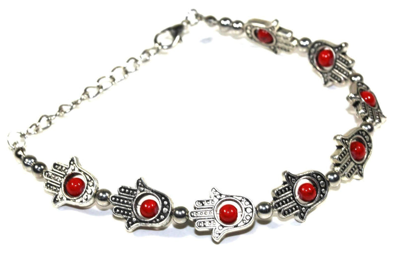 Red Hamsa Hands & Vibrant Bead Bracelet