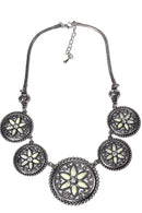 Silver Tone Five Flower Chakra Necklace